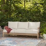 Signature Design by Ashley Carter Hall Outdoor Eucalyptus Wood Patio Sofa – Cushioned with UV-Resistant Nuvella Fabric, 5-Step Protective Finish, Beige Signature Design by Ashley