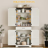 72" Tall Farmhouse Kitchen Pantry, Farmhouse Storage Cabinet with Adjustable Shelves, Large Capacity Storage Cabinet with Drawer,Freestanding Cupboard for Kitchen, Dining Room, Living Room, White Befrases
