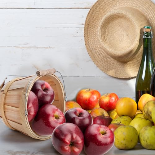 Okllen 2 Pack Round Wooden Baskets with Handle, Empty Wood Fruit Buckets, Fall Harvest Basket for Display Fruits Vegetables, Home Garden and Party Supplies, Natural Color Okllen