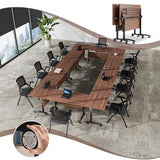Conference Table, Folding Conference Room Tables, Modular Conference Table Foldable Flip Top Training Table with Wheels, Modern Conference Seminar Tables for Meeting, Office (2, Walnut 2, 55.1in) WYMHYZ
