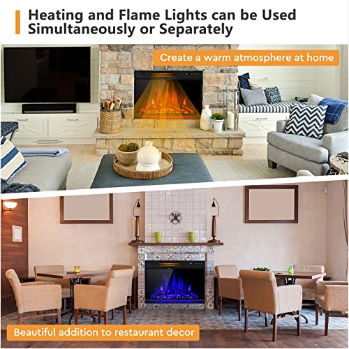 COSTWAY Electric Fireplace Insert 28-Inch Wide, 900/1350W Recessed and Freestanding Heater with Remote Control, 3 Flame Colors, 4 Brightness, Adjustable Temperature, Electric Fireplace for Indoor Use COSTWAY