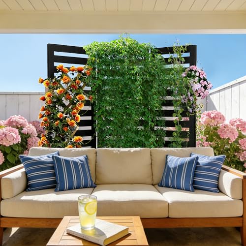 Privacy Screen with Planter Box - 3-Panel Freestanding Outdoor Room Divider, 51x70x31 Inch Metal Garden Fence with 4 Self-Draining Raised Garden Beds for Patio Deck Yard, Black Garvee