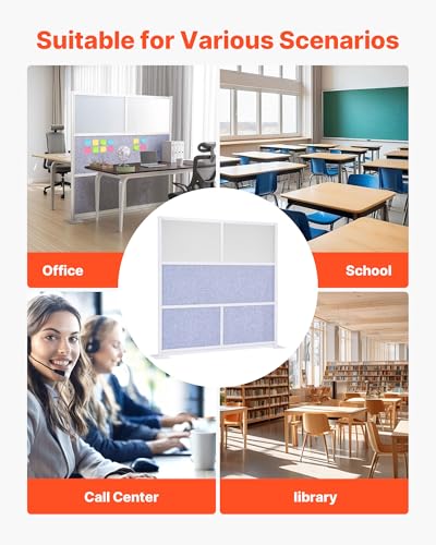 VEVOR Office Divider Privacy Partition, 1-Pack, 70" x 70" Modular Wall Room Divider, PET Workstation Cubicle Partition with Frosted Windows, Freestanding Privacy Panel Wall for Office Library VEVOR