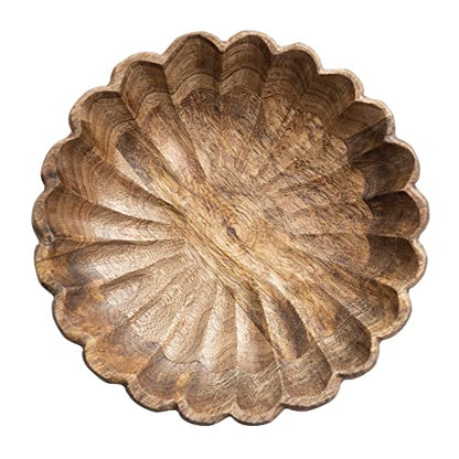 Creative Co-Op Boho Carved Wood Scalloped Edge, Natural Decorative Bowl