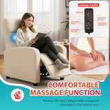 BestMassage | Recliner Chair | with 2 Point Massage Function | Textile Beige | with Lumbar Support, Adjustable Push Back, Footrest & Padded Seat | Easy Assembly | for Living Room, Home Theatre