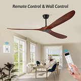 Chriari 60'' Ceiling Fan With Remote and Wall Control, Walnut Ceiling Fan with 3 Wood Blades, 6 Speeds Smart Timing Reversible DC Motor, Modern Black Ceiling Fan for Indoor Outdoor Farmhouse/Patios Chriari