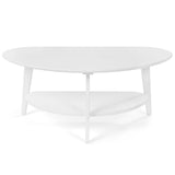 NAVREX Mid Century Modern Coffee Table with Storage Shelf, Oval Coffee Tables for Living Room 100% Solid Bamboo Wood Coffee Table Fireproof Table Circle Round Center Table (White) NAVREX