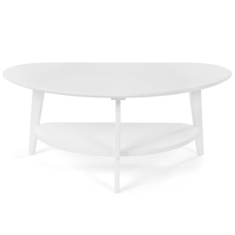 NAVREX Mid Century Modern Coffee Table with Storage Shelf, Oval Coffee Tables for Living Room 100% Solid Bamboo Wood Coffee Table Fireproof Table Circle Round Center Table (White) NAVREX