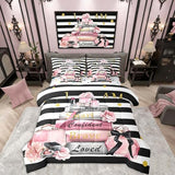 Erosebridal Pink Fashion Comforter Set with Sheets Full for Girls Girly Modern Inspirational Quotes Women Abstract Black White Stripes Bed in a Bag Books Floral Perfume Makeup 7 Piece Bedding Set Erosebridal
