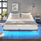 DICTAC Floating Bed Frame California King Size with LED Lights, Metal Platform Cal King Bed with Heavy Duty Steel Slats and 4 Mattress Slide Stopper, Black DICTAC