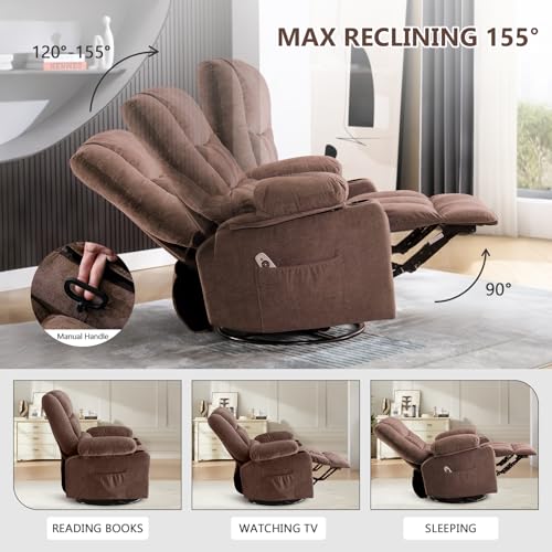 Swivel Rocker Recliner Chair with Vibration Massage and Heat Ergonomic Lounge Chair for Living Room with Rocking Function and Side Pocket, 2 Cup Holders, USB Charge Port