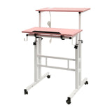 YIPONYT Mobile Standing Desk with 2 USB Ports and Outlets, Adjustable Standing Computer Desk, Standing Adjustable Laptop Cart with Wheels, Rolling Desk Laptop Cart (Pink) YIPONYT