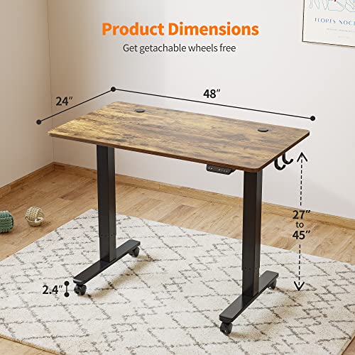 Cubiker Standing Desk 48 x 24 Inch, Stand up Height Adjustable Desk, Home Office Electric Table, Sit Stand Desk with Splice Board, Black Frame & Rustic Brown Desktop - WoodArtSupply