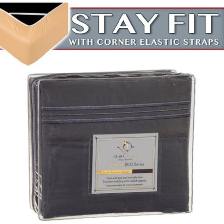 Clara Clark 1800 Series Bed Sheet Sets - Stay fit on Mattress with Elastic Straps at Corners - Twin (Single), Charcoal Stone Gray (75”x39” Fits XL) Clara Clark