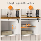 Farmhouse Coffee Bar Cabinet with Sliding Barn Doors and Storage - 47'' White Coffee Table with Open Shelf for Living Room 4ever2buy