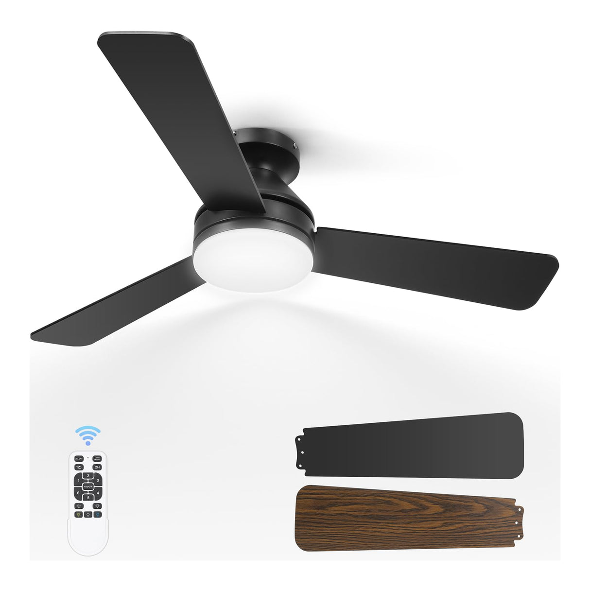 Dgguo Ceiling Fans with Lights, 42 Inch Low Profile Ceiling Fan with Light and Remote Control, Reversible, LED Dimmable for Bedroom Living Room Indoor/Outdoor Patio Use Dgguo