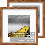 12x12 Picture Frames Solid Wood Display Pictures 10x10 or 8x8 with Mat or 12x12 without Mat - Each 12x12 Inch Square Photo Frames with 2 Mats Wooden Tiblue