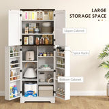 HOMCOM 64" Kitchen Pantry Cabinet with LED Motion Sensor Light, Farmhouse Tall Storage Cabinet with Adjustable Shelves, Cupboard for Living Room, Dining Room, White HOMCOM