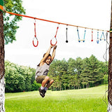 50FT Jungle Gym Ninja Warrior Training Equipment Hanging Monkey Bar, Adjust Kids Adults Obstacles Course Backyard Playground Trapeze Playset- Climb Rope Ladder, Wood Swing Bar, Ninja Ring, Monkey Fist Hokilands
