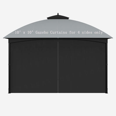 SunCula Replacement 10'x10' Gazebo Curtains Waterproof, Universal Privacy Shade Curtains 4-Panels sidewall with Zipper, Outdoor Curtains for Patio, Backyard, Garden-Black (Only Curtains)
