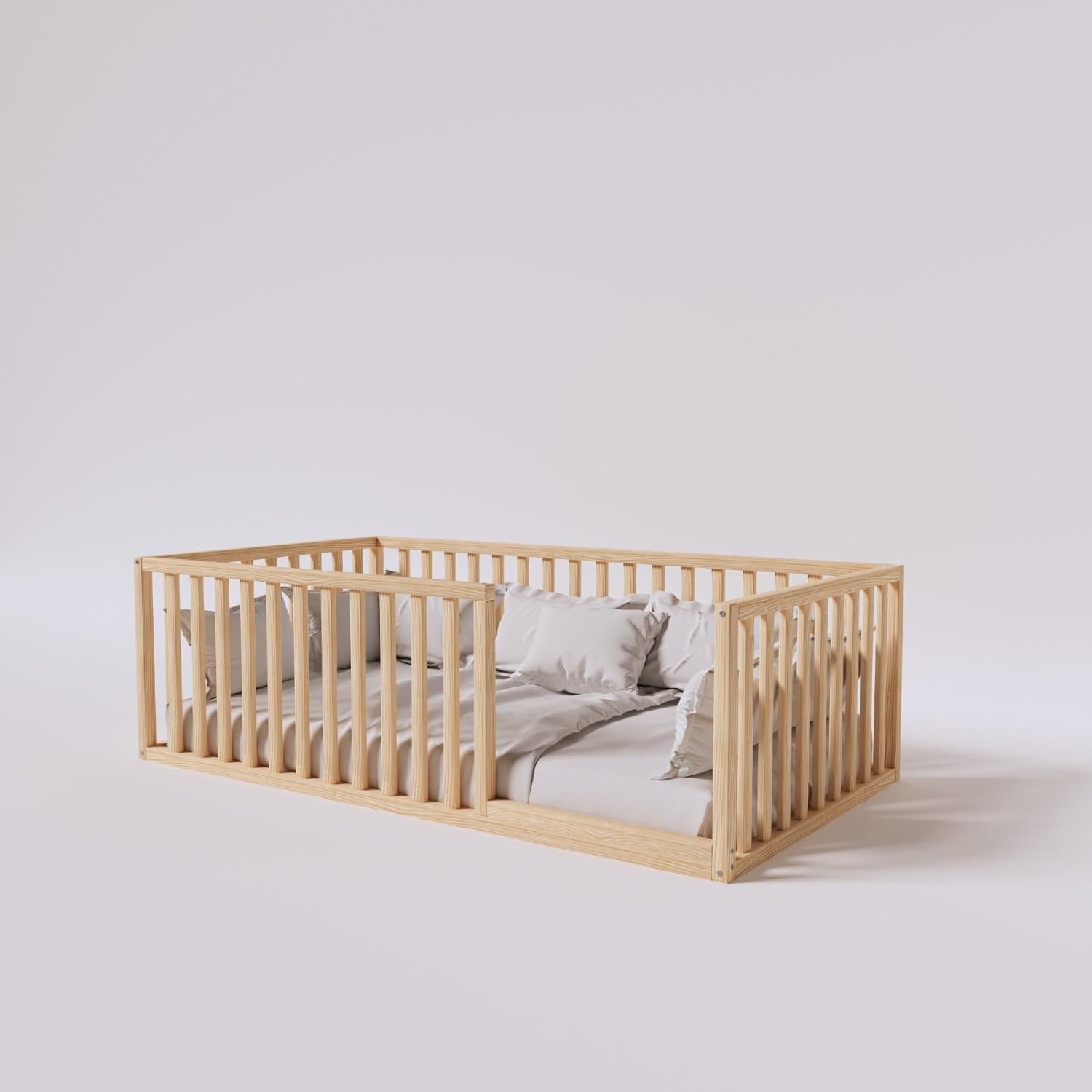 Montessori Floor Bed for Kids 52x27,5'' | Toodlers Floor Bed with Safety Guardrails | Pine Wood Baby Bed | Sturdy Wood Frame Bed for Girls and Boys (Crib, Height : 17 Inches) - WoodArtSupply