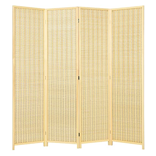 Giantex Bamboo Room Divider, 6 Ft Tall Freestanding Folding Privacy Screen, Wooden Room Separators Divider Wall, Portable Partition Boho 4 Panel Room Dividers for Home Office Bedroom Apartment Studio Giantex