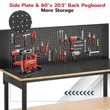 DNYKER 60" Adjustable Height Workbench, 3000 LBS Heavy Duty Work Table for Garage,Rubber Wood Workstation with USB Power Outlets/Wheels/Pegboard for Workshop, Office, Home DNYKER