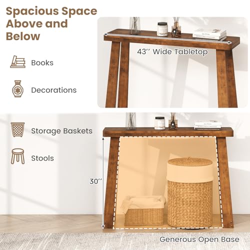 Giantex Narrow Long Console Table, 43" Modern Entryway Table Behind the Couch, Rubberwood Accent Sofa Tables for Living Room, Foyer, Hallway, Bedroom, Entrance (Walnut) Giantex