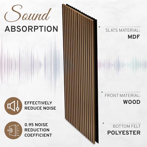 DOGBERRY 2 Pack Acoustic Wood Wall Panels, Decorative Soundproof Panels for Walls and Ceiling,n, 3D Slat Wood Wall Panels (94.49” x 25.4” Total Coverage, Smokey Oak) - WoodArtSupply