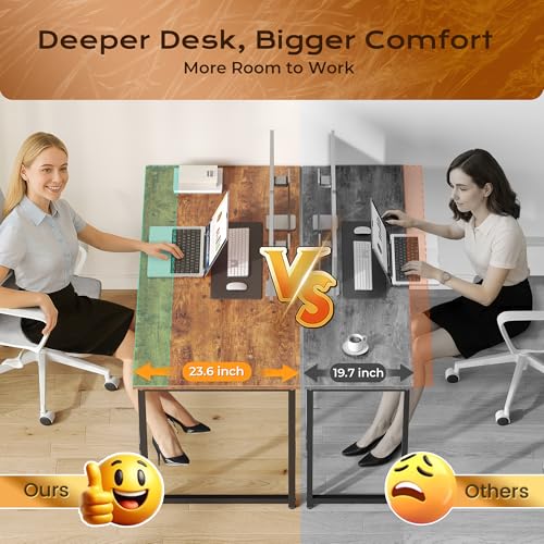 PRAISUN 47 X 24 Inch Computer Desk with Deeper Desktop, Gaming Office Writing Work Desk for Home Office, Study, Bedroom, Work from Home, Metal Frame, Rustic Brown PRAISUN