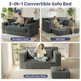 3-in-1 Convertible Sofa Bed: Boneless Loveseat Sleeper & Folding Couch Bed with 4 Pillows & Detachable Cushion, Furry Futon Couch for Bedroom, Apartment, Office and Living Room, No Assembly, Grey Winzoo