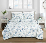 Chezmoi Collection Monica 3-Piece Tropical Floral Bed Sheet Set - Blue Gray White Textured Floral Printed Microfiber 14-Inches Deep Pocket Sheets & Pillowcases Set, Twin Chezmoi Collection