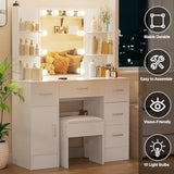 Teousev Vanity Desk with Mirror,Make up Vanity with 1 Stool 6 Drawers 6 Shelves & LED Mirror,3 Modes Light Adjustable,Vanity Desk for Bedroom,White,39.5" L*15.8" W*55.2" H. Teousev