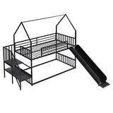 Twin Over Twin Bunk Bed with Slide and Storage Stairs, Heavy Duty Bunk Bed/House Bunk Bed Twin Over Twin, Twin Floor Bunk Beds for Kids, Girls, Boys(Twin Over Twin Black) Bellemave