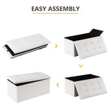 Youdesure White Folding Storage Ottoman Bench, Faux Leather Footrest for Living Room, Ottoman with Storage Padded Seat for Bedroom, Holds up to 350lbs Youdesure