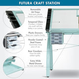 SD STUDIO DESIGNS Futura Craft & Drawing Table with Adjustable Tempered Safety Glass Top – Modern Art Desk with Storage Drawers, Pencil Ledge, Glossy Sage/Clear Glass SD STUDIO DESIGNS