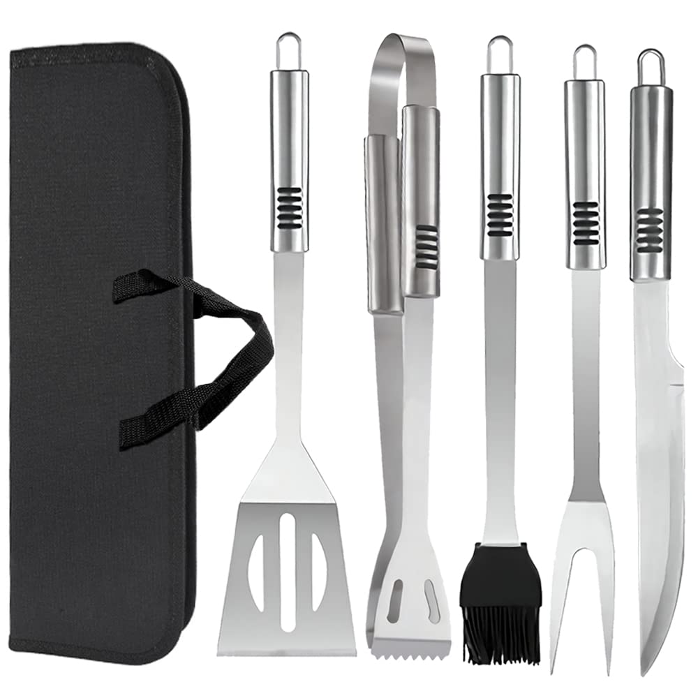 Grill Tools Set,Stainless Steel Grill Set for Men, 6pc BBQ Tools Grilling Accessories Kit with Spatula,Fork,Knife,Brush,Tongs & Carry Bag Grill Utensils Set for Outdoor Grill Dossini