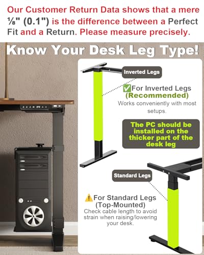 Under Desk PC Mount - No Drilling Heavy Duty 40lbs Capacity, Adjustable Height and Width Clamp-on Desk Leg PC Mount for Standing Desks (Fits 75mm×45mm Legs only), with Non-Slip Pads, Black CoJewe