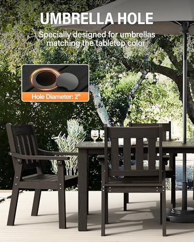 YEFU HIPS Patio Table Set: 10 Piece Outdoor Table and Chairs Dining Furniture Set with Umbrella Hole - Black Modern Plastic Dining Sets 8 Person for Outside Deck with Metal Aluminum Frame YEFU