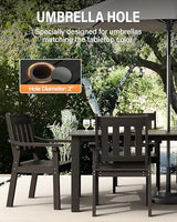 YEFU HIPS Patio Table Set: 10 Piece Outdoor Table and Chairs Dining Furniture Set with Umbrella Hole - Black Modern Plastic Dining Sets 8 Person for Outside Deck with Metal Aluminum Frame YEFU