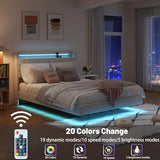 bzbbzc Queen Size Floating Bed Frame with LED Lights & USB Charging Ports, Upholstered Platform Bed with Storage Headboard & Hidden Shelves, Modern Floating Design for Bedroom or Guest Room, Beige bzbbzc