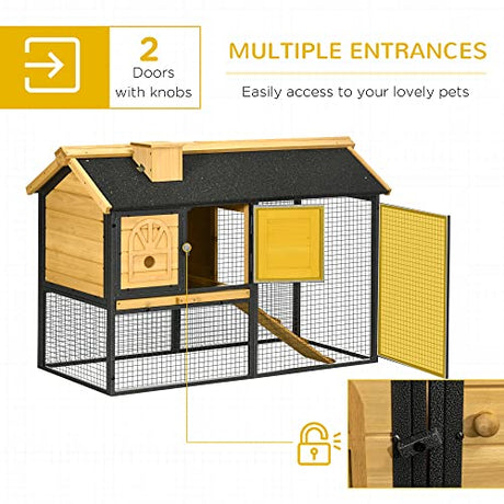 PawHut 47" Wooden Rabbit Hutch Outdoor with Run, Metal Frame, 2-Story Bunny Rabbit Cage with Removable Tray, Ramp, Bunny Hutch with Space-Saving Design PawHut