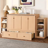 Ball & Cast Murphy Bed Full Size Bed Frame with Spacious Storage Drawers and Open Shelves,Wood Hideaway Beds w/No Box Spring Needed,Slat Support,for Apartment,Bedroom,can be Folded,Golden Ball & Cast