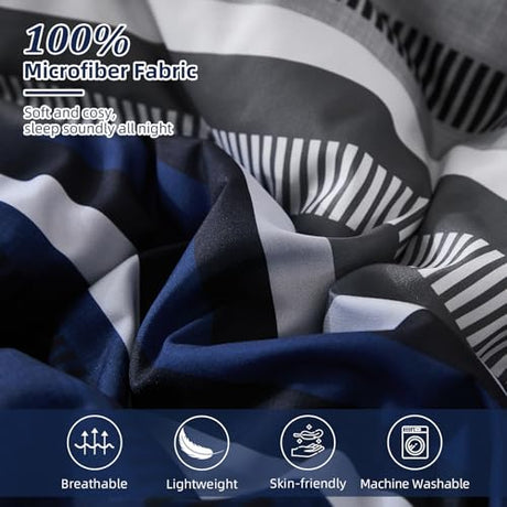 Dobuyly Navy Blue Queen Comforter Set 7 Pieces, Boho Striped Bed in a Bag Queen Size Soft Microfiber All Season Bedding Set with Comforter, Sheets, Pillowcases & Shams Dobuyly