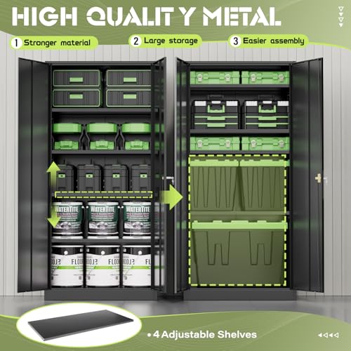 SUNCROWN 72" Metal Storage Cabinet - Heavy-Duty Metal Garage Cabinet with 4 Adjustable Shelves & 2 Doors for Tools, Office, Home, Workshop,Black SUNCROWN