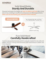 Ceversa 52 Inch Solid Wood Low Profile Ceiling Fan with Light and Remote Control,3 Blades Flush Mount Ceiling Fan Walnut Craftmade Easy Installation for Living Room Bedroom Farmhouse Indoor Ceversa