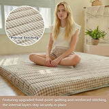 NSNLGSGC Tan Gingham Japanese Floor Mattress, 3.5" Thick High Density Foam Futon Mattress, Foldable Tatami Sleeping Pad for Adults & Kids, Roll Up Floor Bed for Dorm Guest Room, Twin Size 39" x 80" NSNLGSGC