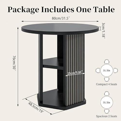 ZONVEOKE Small Conference Table for 2-4 People, 31.5" Round Meeting Table with 2-Layer Storage Shelf for Space Saving, Mid-Century Modern Seminar Boardroom Desk for Office Conference Room ZONVEOKE