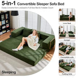 SEQAVRW 79" Boneless Sofa Bed, 5-in-1 No-Assembly Convertible Sleeper Couch with Fixed Frame Armrests, Modular Corduroy Futon, Compressed in a Box for Space Saving (Green, Includes 2 Pillows) SEQAVRW
