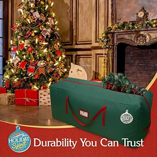 HOLIDAY SPIRIT Christmas Tree Storage Bag - Heavy-Duty Tree Bag with Durable Reinforced Handles & Zipper, Waterproof Storage Bag Protects from Moisture & Dust (Fits a 7.5FT Tree, Green)